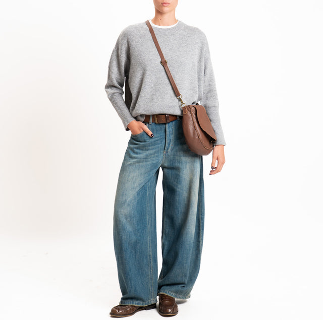 Zeroassoluto-Maglia 100% LANA SOFT bordi a coste - grigio melange