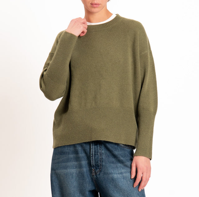Zeroassoluto-Maglia 100% LANA SOFT bordi a coste - militare