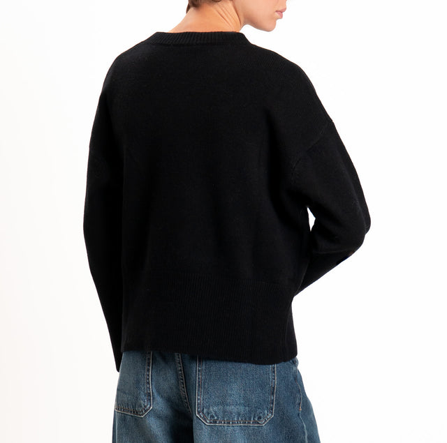 Zeroassoluto-Maglia 100% LANA SOFT bordi a coste - nero