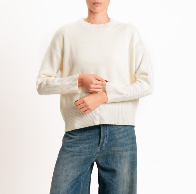 Zeroassoluto-Maglia 100% LANA SOFT bordi a coste - panna
