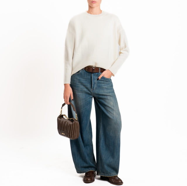 Zeroassoluto-Maglia 100% LANA SOFT bordi a coste - panna
