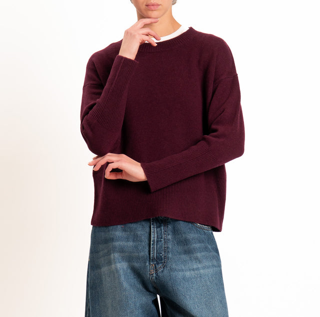 Zeroassoluto-Maglia 100% LANA SOFT bordi a coste - vino