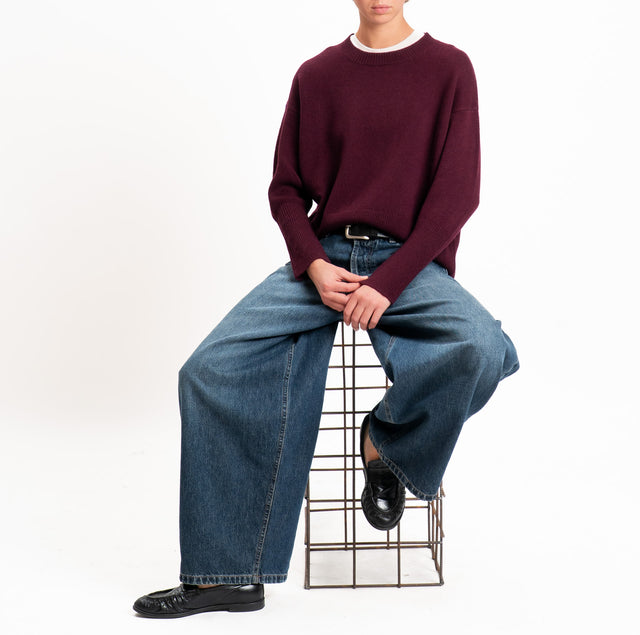 Zeroassoluto-Maglia 100% LANA SOFT bordi a coste - vino