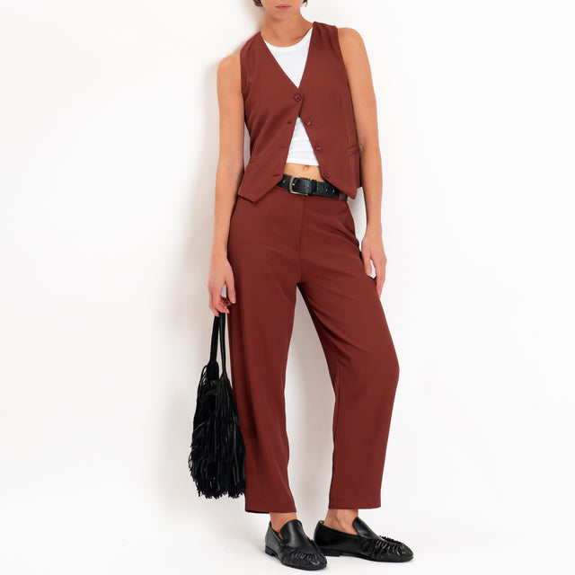 Zeroassoluto-Completo gilet+pantalone tessuto fluido - brick