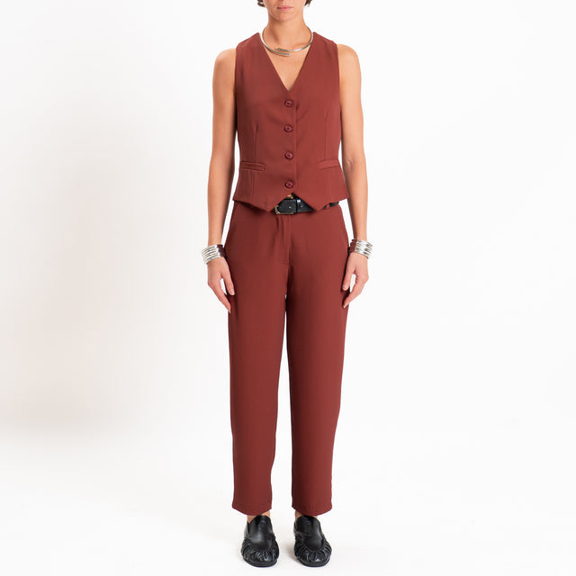 Zeroassoluto-Completo gilet+pantalone tessuto fluido - brick
