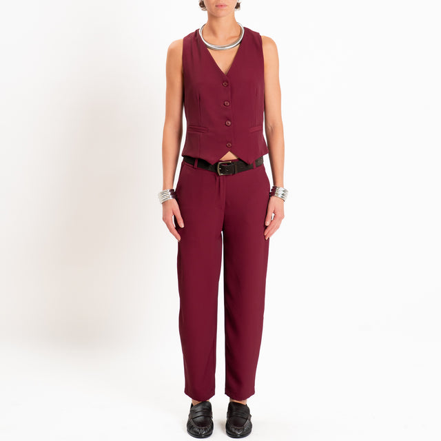 Zeroassoluto-Completo gilet+pantalone tessuto fluido - marsala