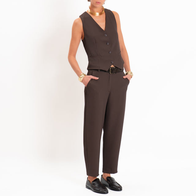 Zeroassoluto-Completo gilet+pantalone tessuto fluido - moro
