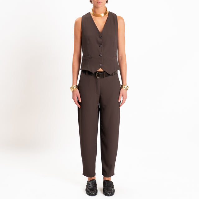 Zeroassoluto-Completo gilet+pantalone tessuto fluido - moro
