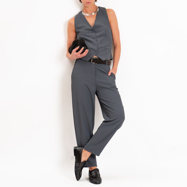 Zeroassoluto-Completo gilet+pantalone tessuto fluido - piombo