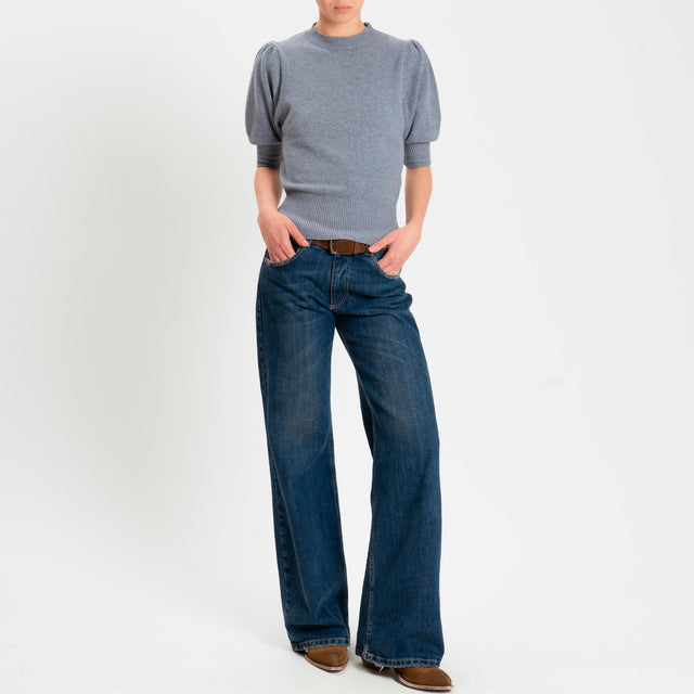 Zeroassoluto-Maglia manica sbuffo bordi a coste - grigio