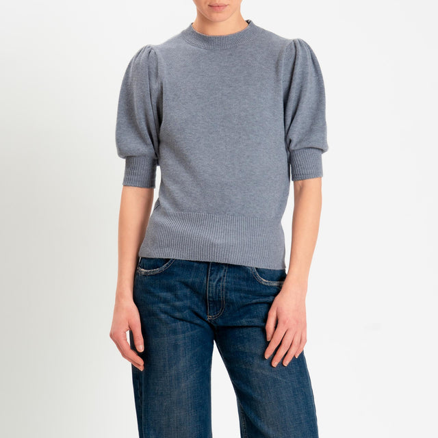 Zeroassoluto-Maglia manica sbuffo bordi a coste - grigio