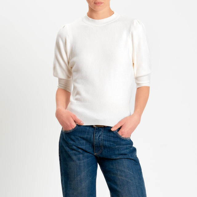 Zeroassoluto-Maglia manica sbuffo bordi a coste - panna