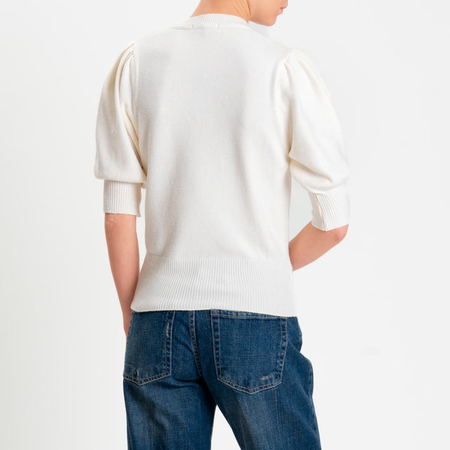 Zeroassoluto-Maglia manica sbuffo bordi a coste - panna
