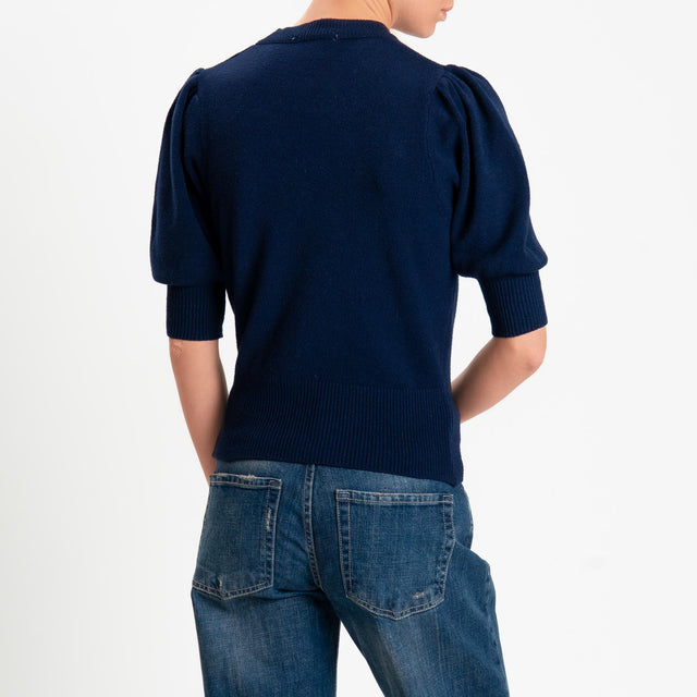 Zeroassoluto-Maglia manica sbuffo bordi a coste - blu