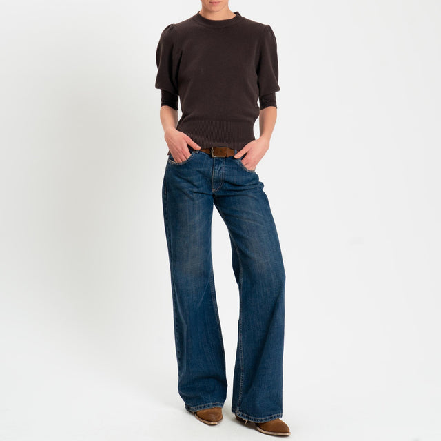 Zeroassoluto-Maglia manica sbuffo bordi a coste - cioccolato