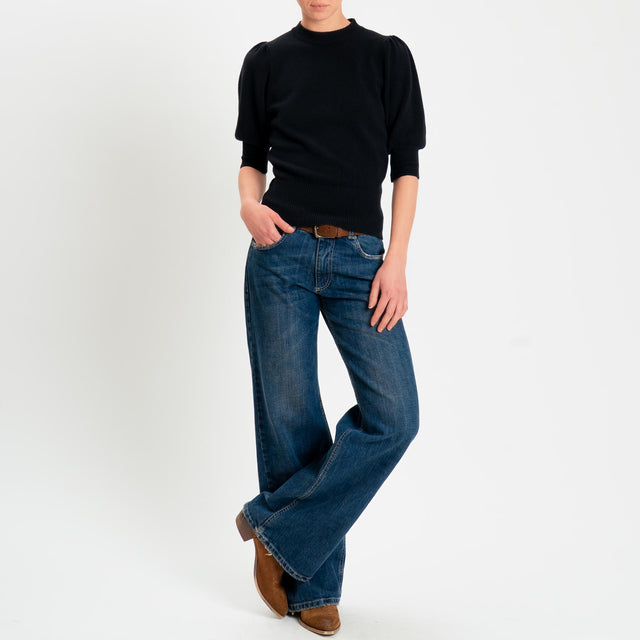 Zeroassoluto-Maglia manica sbuffo bordi a coste - nero