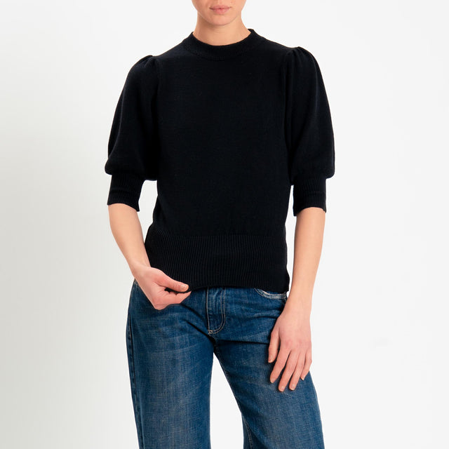 Zeroassoluto-Maglia manica sbuffo bordi a coste - nero