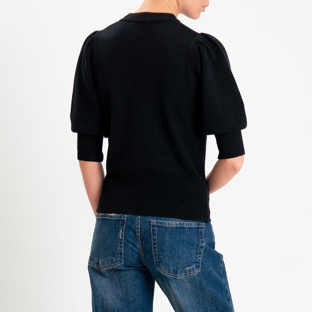 Zeroassoluto-Maglia manica sbuffo bordi a coste - nero