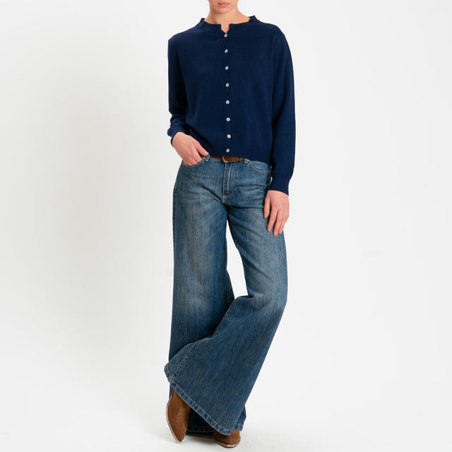 Zeroassoluto-Cardigan rebecchina bordi a coste - blu