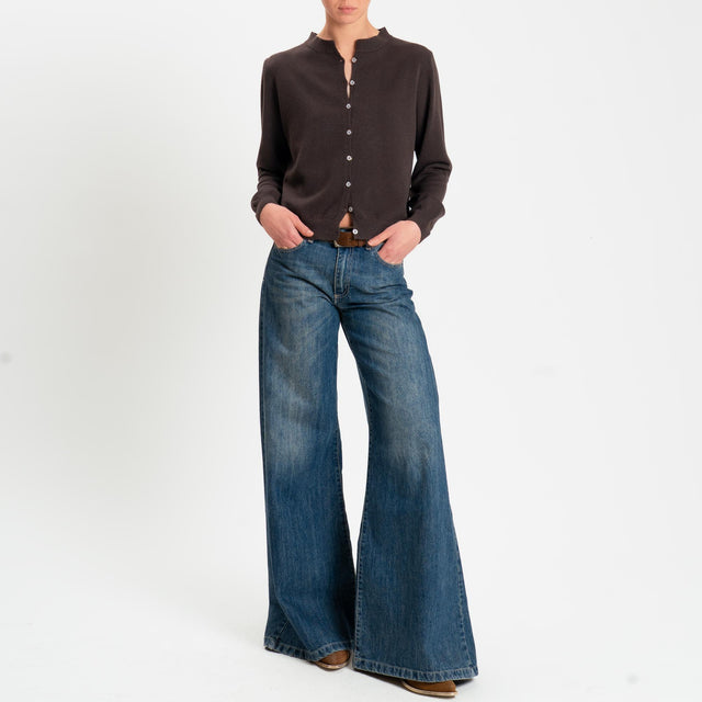 Zeroassoluto-Cardigan rebecchina bordi a coste - cioccolato