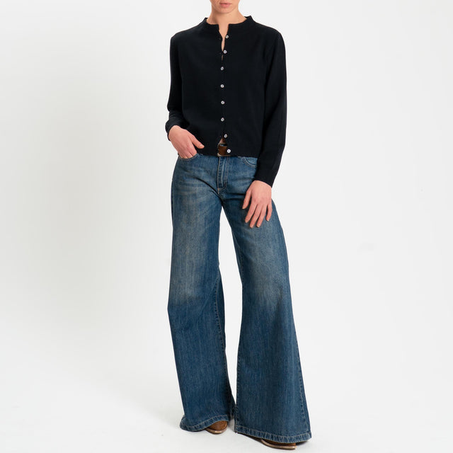 Zeroassoluto-Cardigan rebecchina bordi a coste - nero