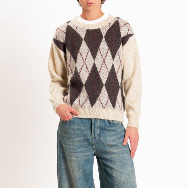 Zeroassoluto-Maglia argyle mohair - beige/moro