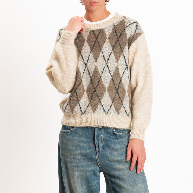 Zeroassoluto-Maglia argyle mohair - beige/tortora