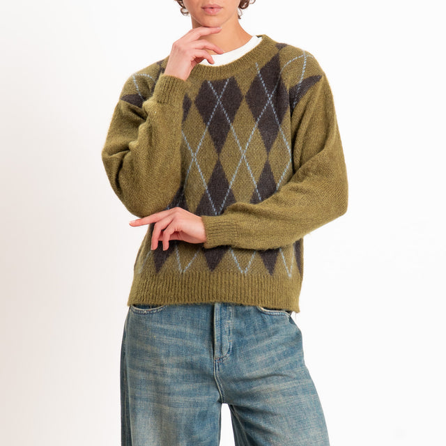 Zeroassoluto-Maglia argyle mohair - militare/moro