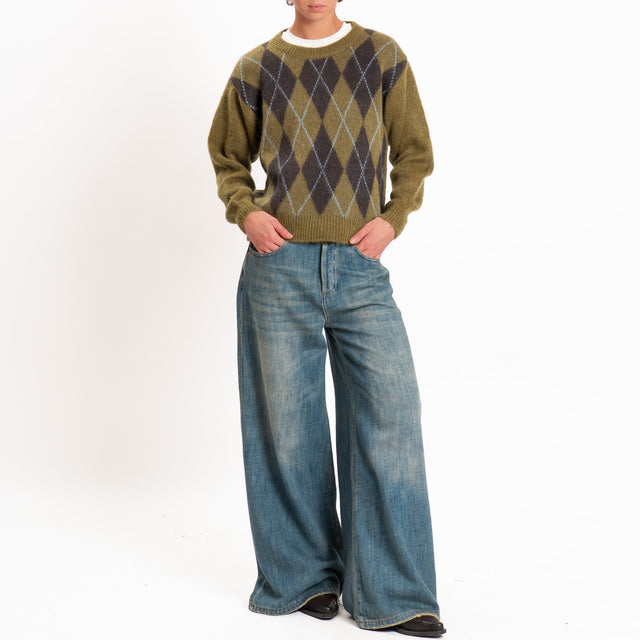 Zeroassoluto-Maglia argyle mohair - militare/moro