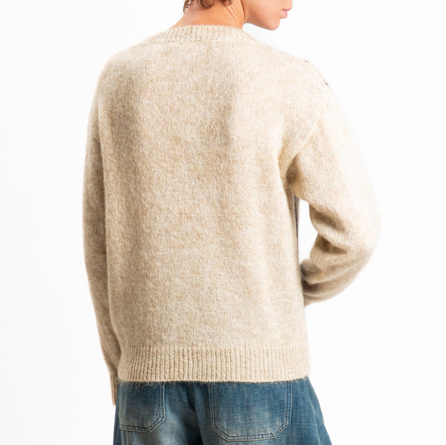 Zeroassoluto-Maglia scollo v argyle in mohair - beige/moro