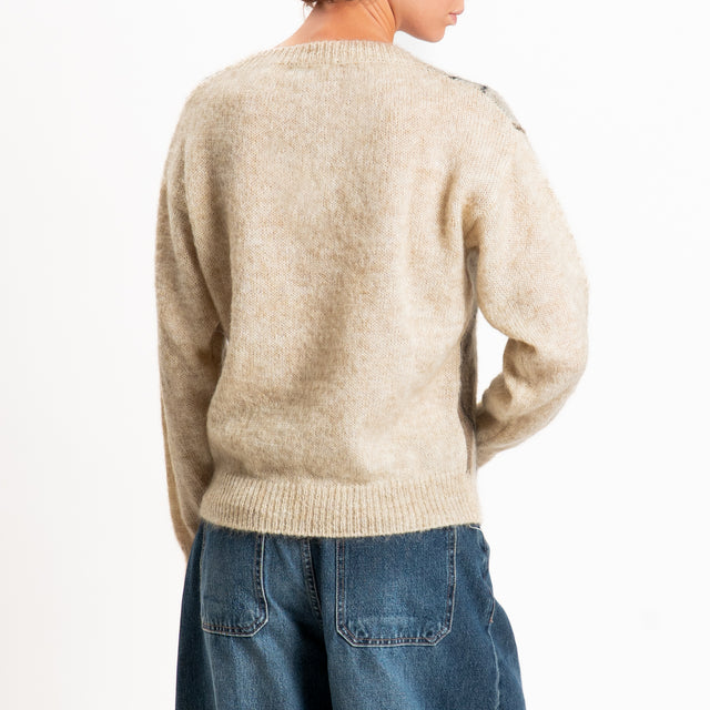 Zeroassoluto-Maglia scollo v argyle in mohair - beige/tortora