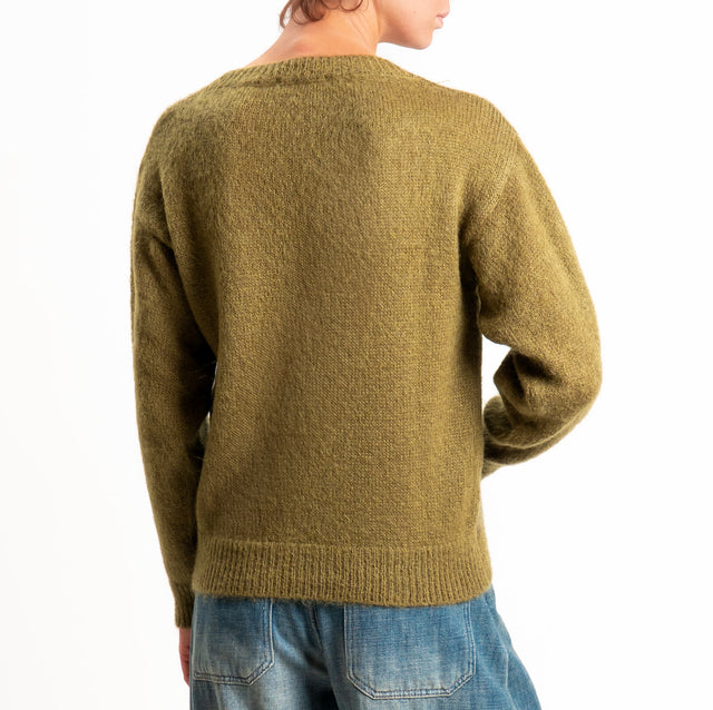 Zeroassoluto-Maglia scollo v argyle in mohair - militare/moro