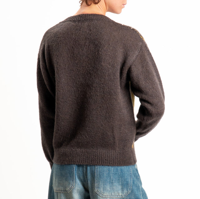 Zeroassoluto-Maglia scollo v argyle in mohair - moro/olio