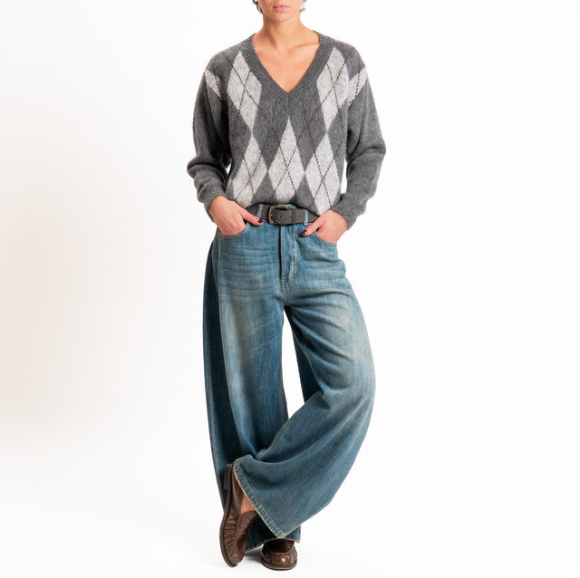 Zeroassoluto-Maglia scollo v argyle in mohair - piombo/grigio