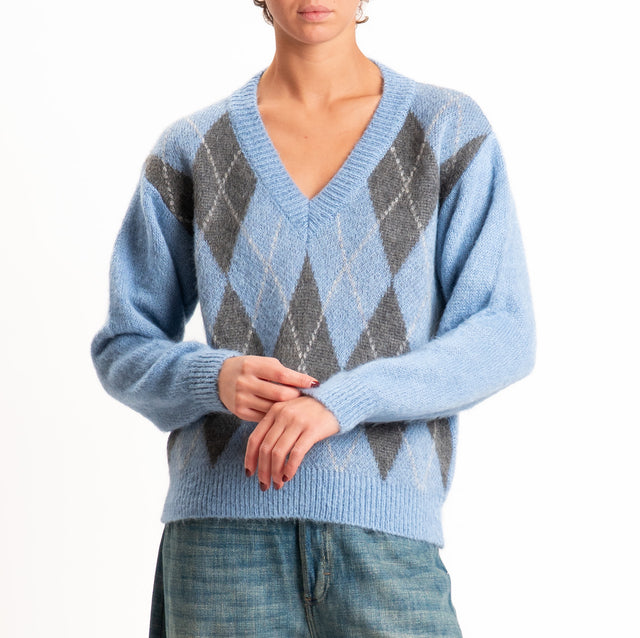 Zeroassoluto-Maglia scollo v argyle in mohair - polvere/piombo