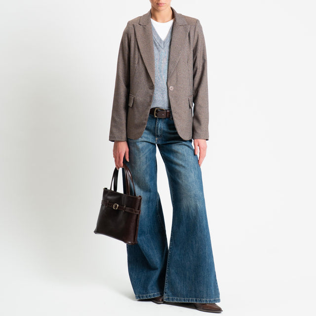 Zeroassoluto-Giacca JADE un bottone - micro check moro/sand/blu