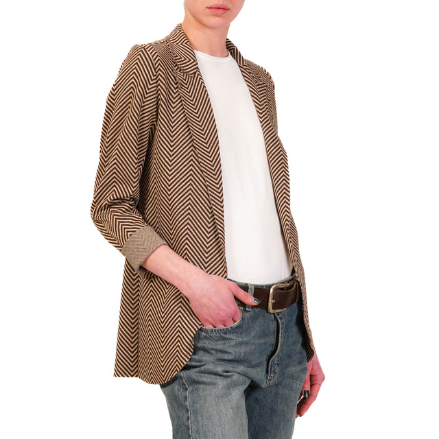 Chaqueta elástica Zeroassoluto-JIN - espiga de lúrex color moca/mantequilla/dorado