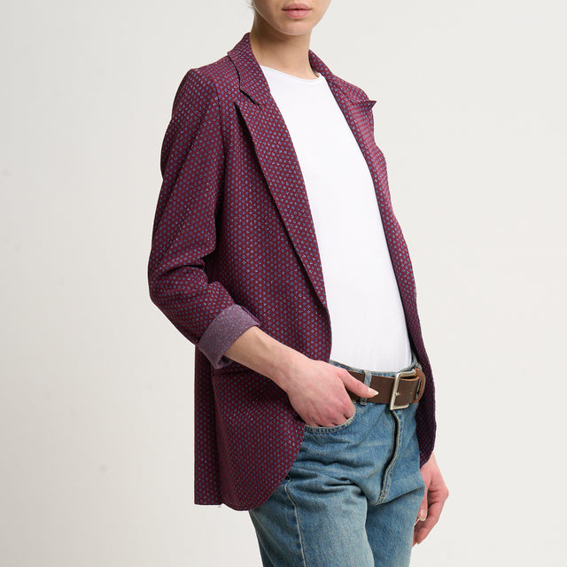 Zeroassoluto-Giacca JIN elasticizzata - mini rombi lurex cherry/jeans/azzurro
