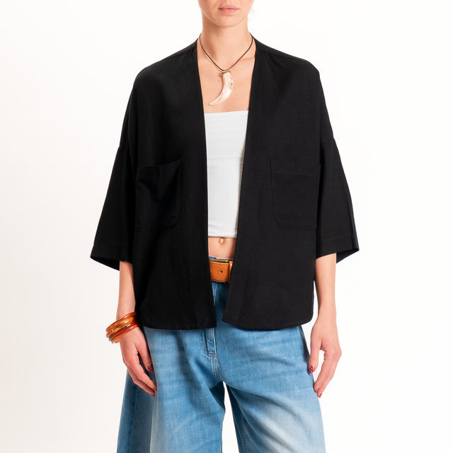 Zeroassoluto-Kimono JULI misto lino con tasche - nero