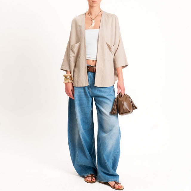Zeroassoluto-Kimono JULI misto lino con tasche - sand