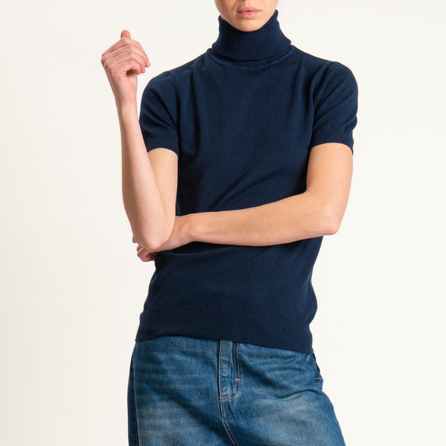 Zeroassoluto-Maglia collo alto mezza manica - blu