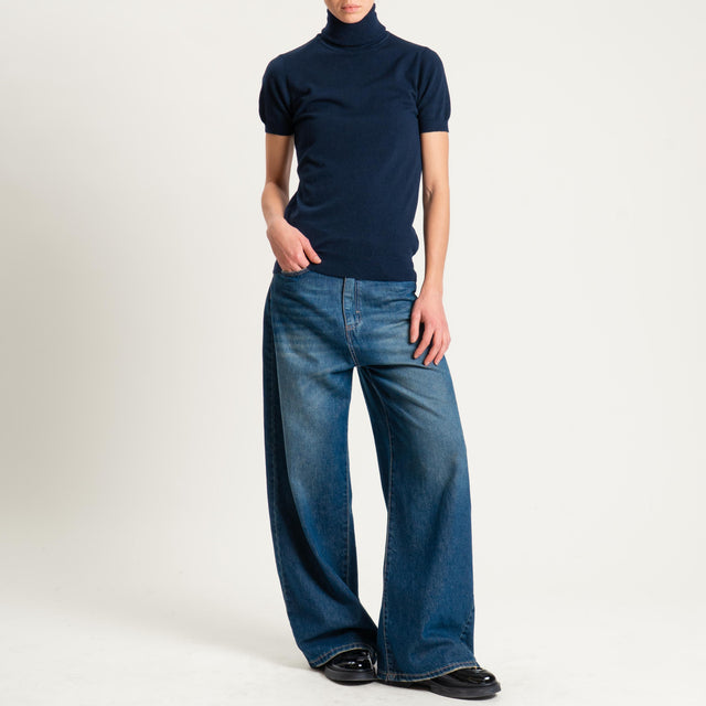 Zeroassoluto-Maglia collo alto mezza manica - blu