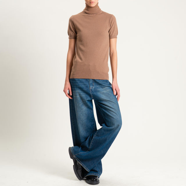 Zeroassoluto-Maglia collo alto mezza manica - camel