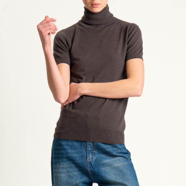 Zeroassoluto-Maglia collo alto mezza manica - cioccolato