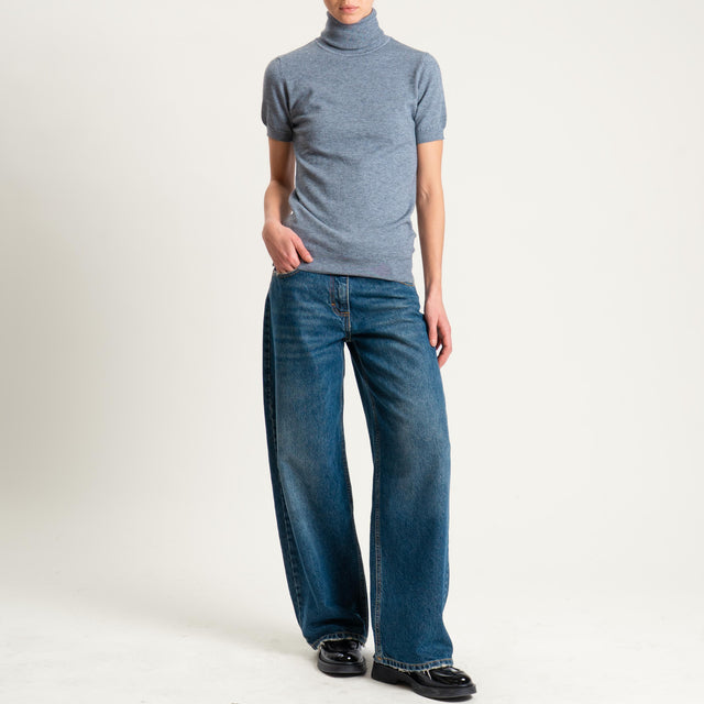 Zeroassoluto-Maglia collo alto mezza manica - grigio medio melange