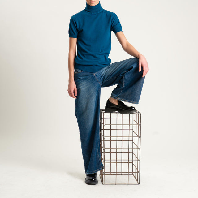 Zeroassoluto-Maglia collo alto mezza manica - ottanio