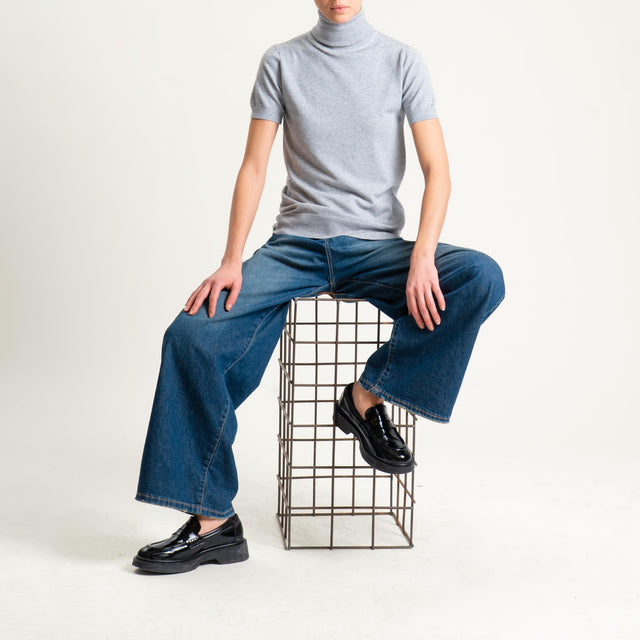 Zeroassoluto-Maglia collo alto mezza manica - perla