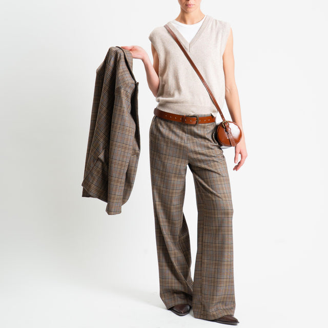 Zeroassoluto-Pantalone LARA elastico dietro - principe di galles sand/moro/cuoio