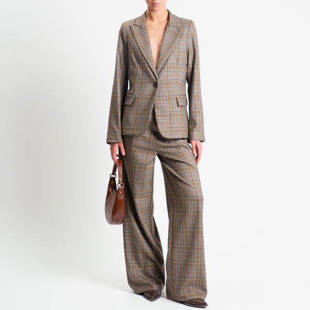 Zeroassoluto-Pantalone LARA elastico dietro - principe di galles sand/moro/cuoio