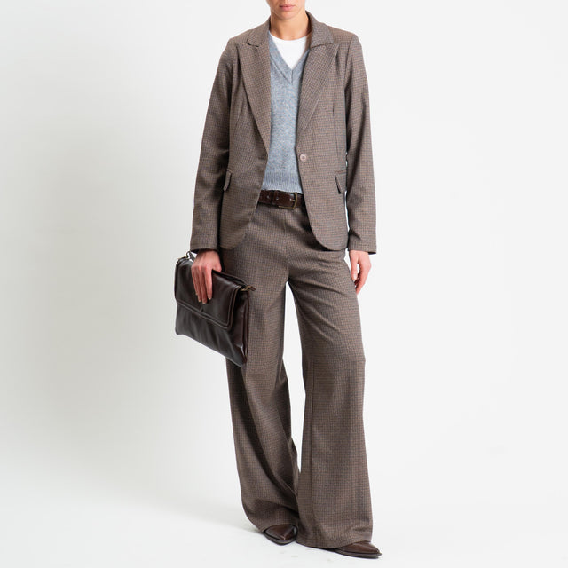 Zeroassoluto-Pantalone LARA elastico dietro - micro check moro/sand/blu